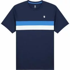 K-Swiss Mens Court Team Stripe Crew Tee - Navy