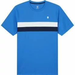 K-Swiss Mens Court Team Stripe Crew Tee - French Blue