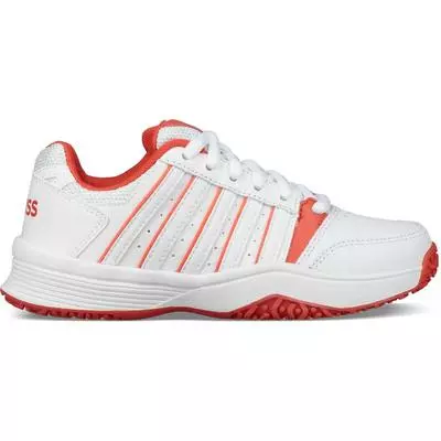 K-Swiss Kids Smash Omni Tennis Shoes - White/Fiesta 1 K-Swiss Kids Smash Omni Tennis Shoes - White/Fiesta
